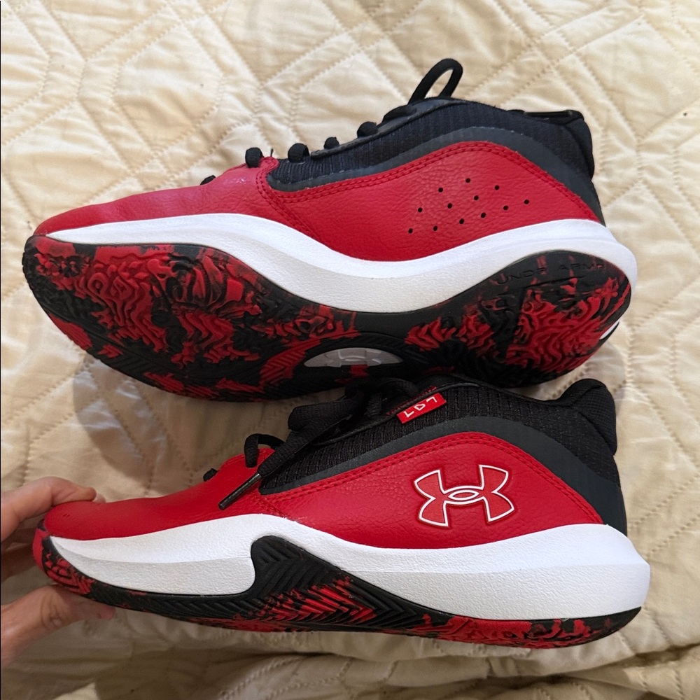 Under Armour Kids Red and Black Basketball LDR Sneakers - Picture 3 of 5